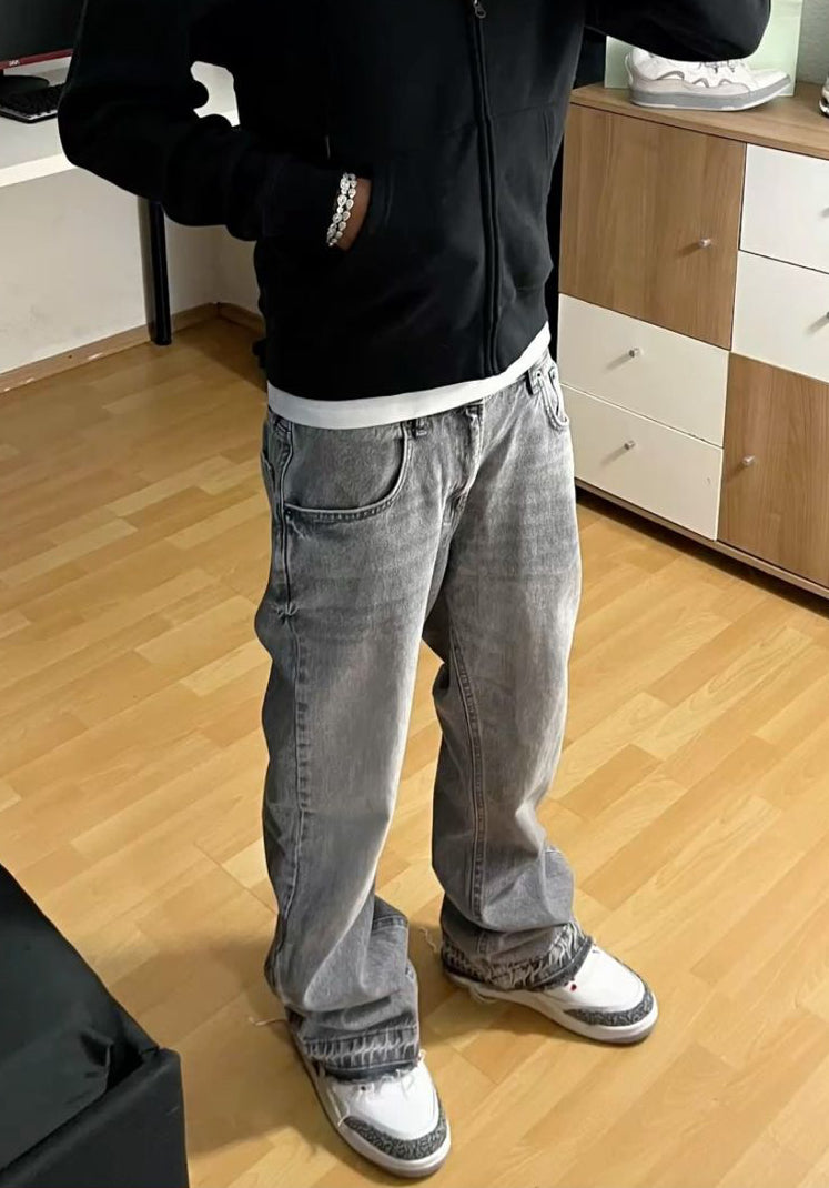DENIM BAGGY JEANS WASHED GREY